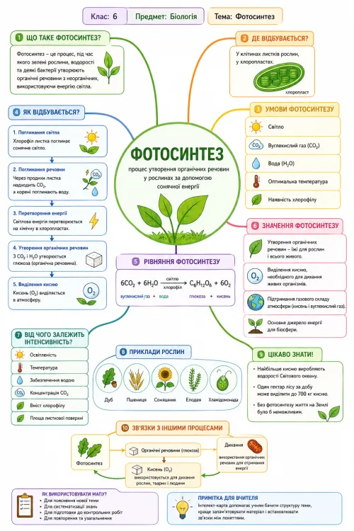 Інтелект-карта «Фотосинтез» для 6 класу - ОСВІТОР