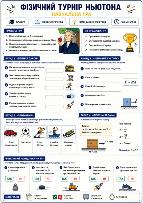 Навчальна гра «Фізичний турнір Ньютона» для 9 класу - ОСВІТОР